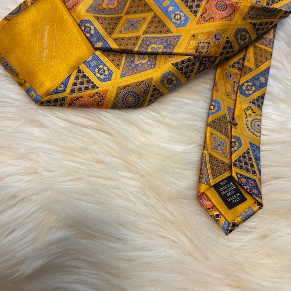 Ermenegildo Zenga Quindici Yellow and Blue Geometric Tie - Picture 5 of 12